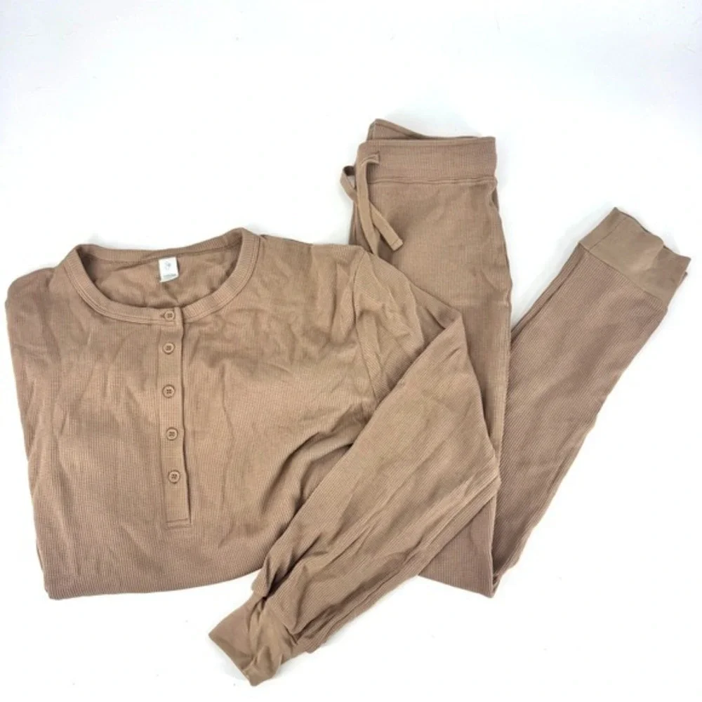 goumi Womens Viscose Organic Cotton Loungewear Top &‎ Bottom Set in Natural